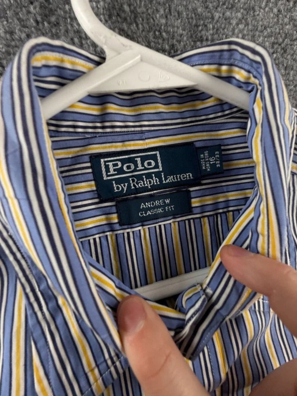Polo Ralph Lauren Andrew Classic Fit 16 32/33 Button Up Blue Yellow Striped